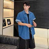 Bonsir Vintage Men's Denim Shirts Summer Korean Style Washed Short Sleeve Jacket Coat Fasion Male Casual Streetwear 2023 New