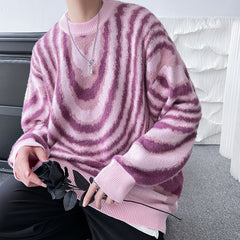 Bonsir Mohair Stripe Fashion Men's Sweater Loose Harajuku Korean Unisex Clothing Autumn New Brand Male Knitted Pullovers