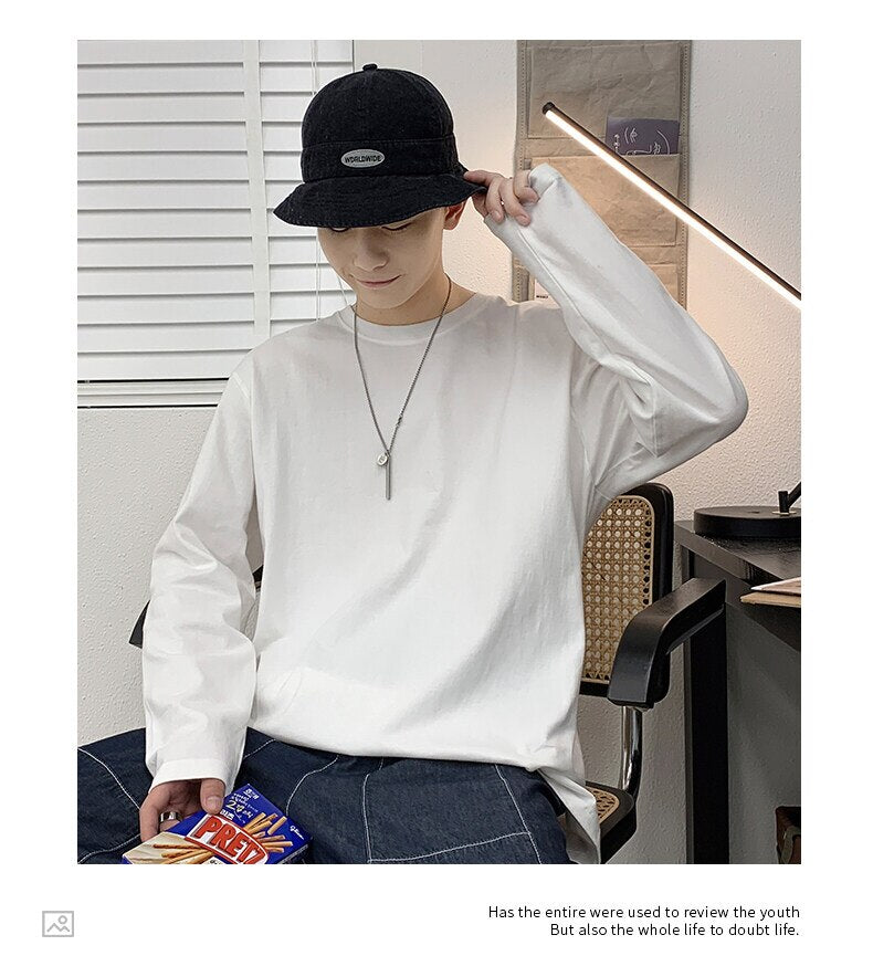 Bonsir Spring Autumn Long Sleeve T-shirts Men cotton O-Neck Collar Fashion Casual Comfortable Harajuku solid color Long T Shirts