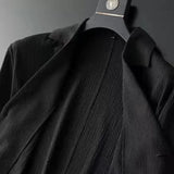 Bonsir Spring Autumn Pleated Sets Men Fashion Casual Solid Long Sleeve Blazer And Trousers Two-piece Men Suits Korean Loose Clothing