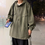 Bonsir Autumn Pullover Jackets Men Fashion Retro Pocket Hooded Jackets Mens Japanese Streetwear Hip Hop Loose Bomber Jacket Men M-3XL