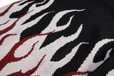 Bonsir Retro Flame Printed Contrast Color Pullover Autumn Sweaters for Men and Women Round Neck Patchwork Hip Hop Baggy Knitted Tops