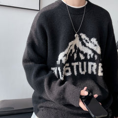 Bonsir Embroidery Men's Knitted Pullovers Fashion Loose Autumn Round Neck Male Sweater Korean Style Casual Unisex Clothing