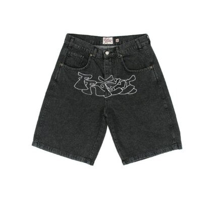 Bonsir American Street Dark Spider Denim Shorts Men European High Street Retro Washed Straight Vibe National Tide Five-point Pants