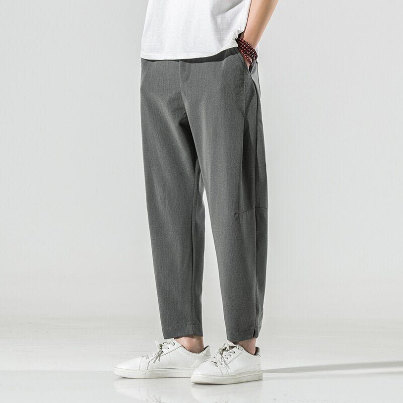 Bonsir Summer Linen Pants Men Straight Loose Sweatpants Breathable