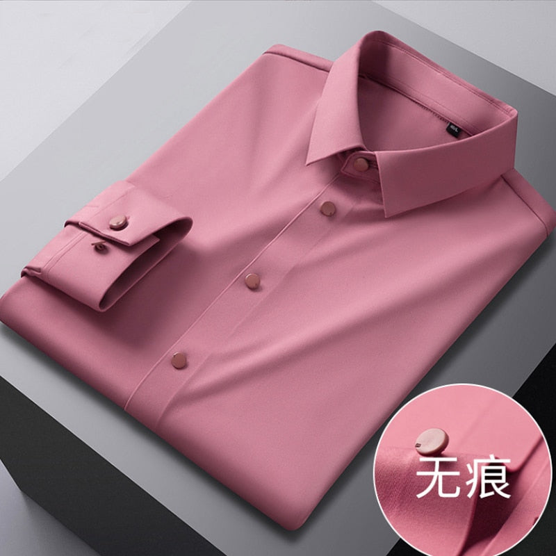 Bonsir New Bamboo Fiber Shirt Men's Long Sleeve  Elastic Seamless Shirt Autumn and Winter Business Casual No Iron Fitted Shirt