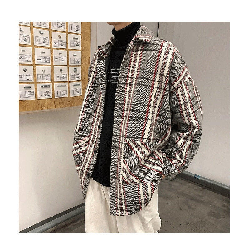 Bonsir Plaid large jacket men's coat spring autumn new fashion Plaid loose top trend large winter military jackets fall Genuine