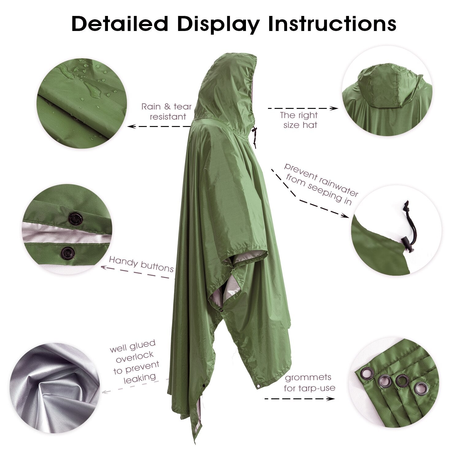 Portable Multifunctional 3 In 1 Rain Coat Hiking Camping Raincoat Poncho Mat Awning Durable Outdoor Activity Rain Gear Supplie