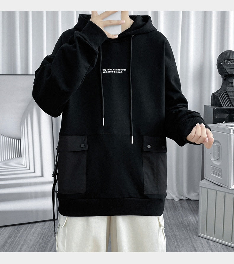 Bonsir Plus Fleece Hooded Sweatshirts Men's Spring Autumn and Winter Fat Plus Size Loose Pullover New Ins Trendy Brand Hoodies