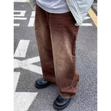 Bonsir  Men's Fashion Trend Vintage Casual Pants Baggy Homme Washed Old Jeans Oversized Students Green/brown Color Trousers S-3XL