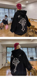 Bonsir Men's Hoodie Sweatshirts Cross Print Hip Hop Harajuku Suede Fabric Streetwear Mens Hoodies Long Sleeve Casual Clothing Pullover