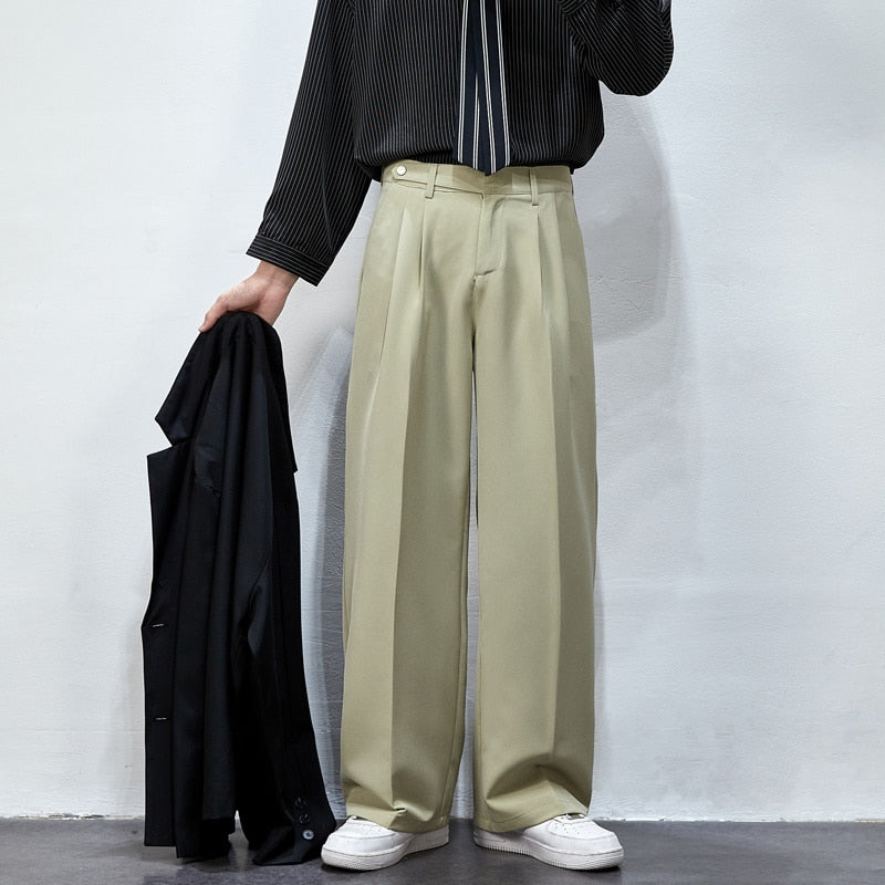 Bonsir Men's Solid Color Wide Leg Casual Suit Pants Fashion Streetwear Ins Men Trousers Harajuku Loose Unisex Pants