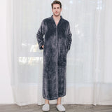 Bonsir Men Winter Plus Size Long Warm Coral Fleece Bathrobe Hooded Cozy Flannel Zipper Bath Robe Night Dressing Gown Women Sleepwear