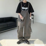 Bonsir Men's Fashion Oversized Overalls College Style Salopettes Romper Jumpsuit Grey/black Color Casual Pants Loose Work Trousers