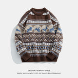Bonsir New O-neck Sweater Men's Ethnic Style Jacquard Pullover Sweater Youth Autumn and Winter Casual Loose Outerwear Knitted Top