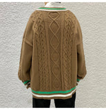 Bonsir Winter V-neck Sweater Men New Patchwork Color Knitted Sweater Pullover Harajuku Couple Streetwear Loose Knitwear Oversized 2XL