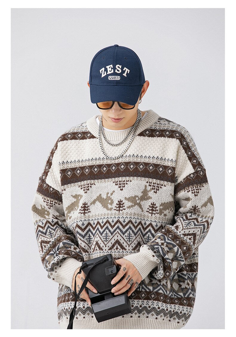 Bonsir Gypsy Men's Knitted Sweater Vintage Men Top Pullovers Sweaters and Jumpers Male Winter Warm Streetwear Men Clothes