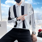Bonsir Autumn Striped Men's Sweatshirts Long Sleeve Loose Pullover Lapel zipper Streetwear Casual Sweatshirts Harajuku Hip Hop Top