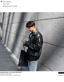 Bonsir  Men's Loose Russian PU Leather Jackets Casual Fashion Trend Outerwear Top Black Color Motorcycle Jackets Baseball Coats