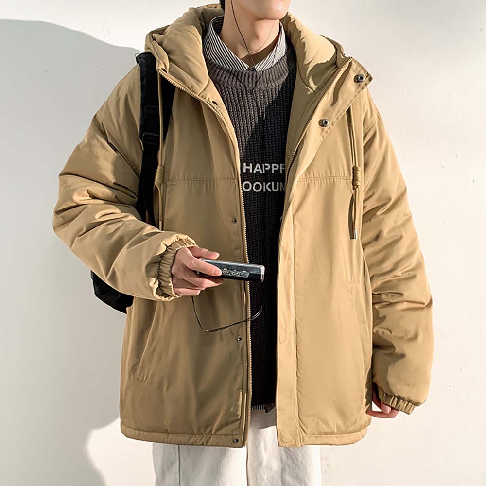 Bonsir New Fashion Hooded Warm Coat Men Casual Oversize Jacket Loose Baggy  Streetwear Front Pocket Hiphop Clothing - Khaki / M