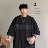 Bonsir Short sleeve t-shirt men's summer fashion brand black printing large half sleeve bottomed top Hong Kong Style loose T-shirt