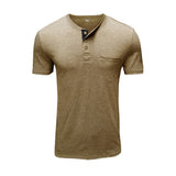 Bonsir Men's Henley Shirt Short Sleeve T-Shirt Summer New Solid Color Simple Fashion Casual Waffle Knit T-Shirt Tops Men's Clothing