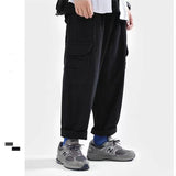 Bonsir Men's Black/grey Color Loose Casual Pants Fashion Trend Loose Cargo Trousers Sports Elastic Waist Sweatpants Size M-3XL