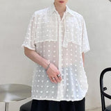 Bonsir Trendy Sexy See-through Mesh Shirts LGBT Men's Summer Thin Section Polka Dot Short-sleeved Tees Shirt Niche Men Clothing Blouse