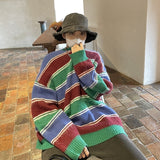Bonsir Winter Stripe Sweater Men Warm Fashion Casual Knit Pullover Men Korean Loose Oversize Long Sleeve Sweater Mens Jumper Clothes