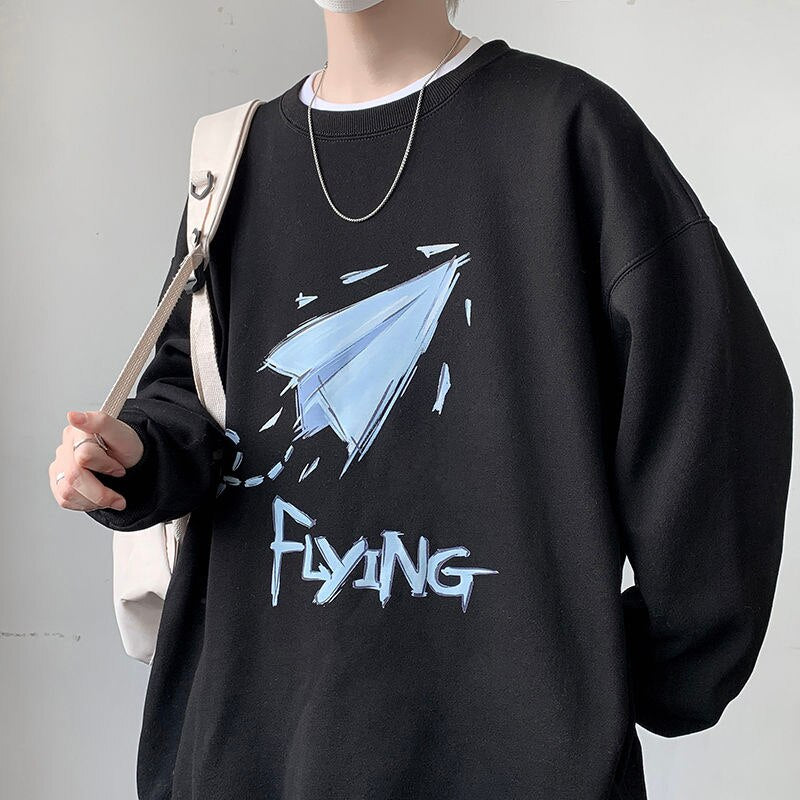 Bonsir Korean Paper Airplane Men Sweatshirts Autumn Winter Oversized Male O Neck Hoodies Fashion Casual 5XL Unisex Pullovers