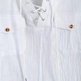 Bonsir Men's Fashion Loose Tee Shirt Casual Short Sleeve V Neck Blouse Tops Summer Solid White Hoodie Baggy T Shirts Chemise Homme