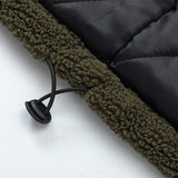 Bonsir Men's Lamb Cashmere Jacket Patchwork Color Drawstring Cotton Coat Outdoor Sportwear Fleece Cargo Jacket Sweatpant Coat