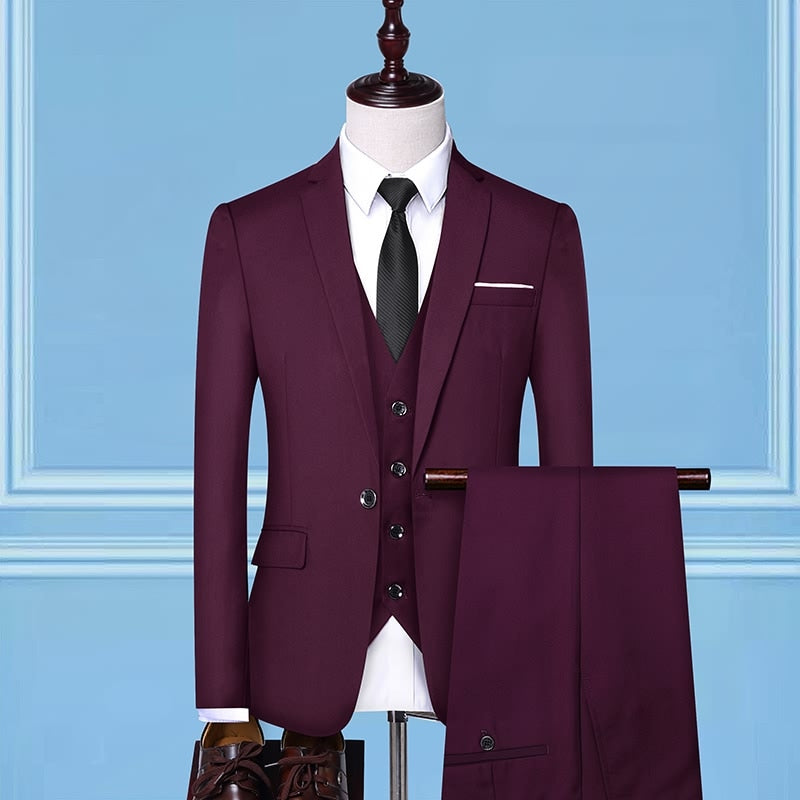 Bonsir Formal Business Wedding 3 Pieces Suit Set / Male Blazers Jacket Pants Vest Trousers Dress Waistcoat