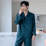 Bonsir Mens Designer Pajamas for Men Sleepwear Set Pijama Set Long Sleeve Sleep Tops Trousers Sleep Wear Men Thin Ice Silk Pajama Set