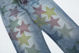 Bonsir High Street Color Stars Full Print Washed Jeans Pants Men's Straight Pocket Retro Patchwork Baggy Casual Denim Trousers Oversize