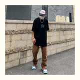 Bonsir New Fashion Letter Embroidery Vintage Brown Men Cargo Jeans Pants Ankle Zipper Hip Hop Baggy Straight Denim Trousers Pantalones
