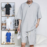 Bonsir Waffle Two Piece Set Men Short Sleeve O-neck T shirts And Shorts Casual Sports Suits 2023 Summer Fashion Mens Tracksuit  Outfits
