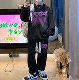 Bonsir Men's Graffiti Letter Printed Sweatshirt Sets Streetwear Oversized Casual Two Piece Tops Pants Suit Male 5XL Clothing