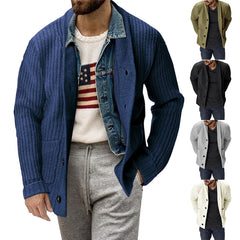 Bonsir Men Striped Casual Knitting Cardigan Autumn Winter Solid Long Sleeve Male Jacket Daily Style Pocket Men's Sweater Coat