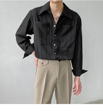 Bonsir Jacquard Long Sleeve Shirt  Spring and Summer Mature Korean Clothes Solid Color Vintage Shirt Men High Quality Luxury Top