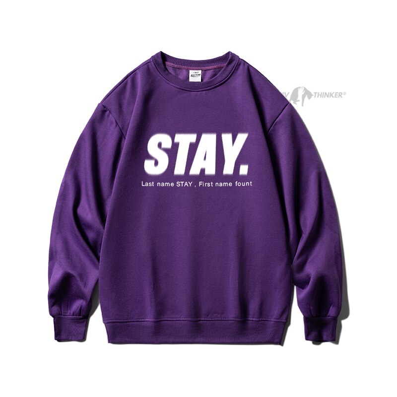 Bonsir Stay Letter Printed Men Overszied Hoodie Autumn Winter Fleece Male Casual Warm Sweatshirts Korean Man Pullovers