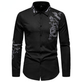 Bonsir Fashion Social Men Shirts Turn-down Collar Buttoned Shirt Casual Dragon Embroidered Long Sleeve Tops Men's Clothing