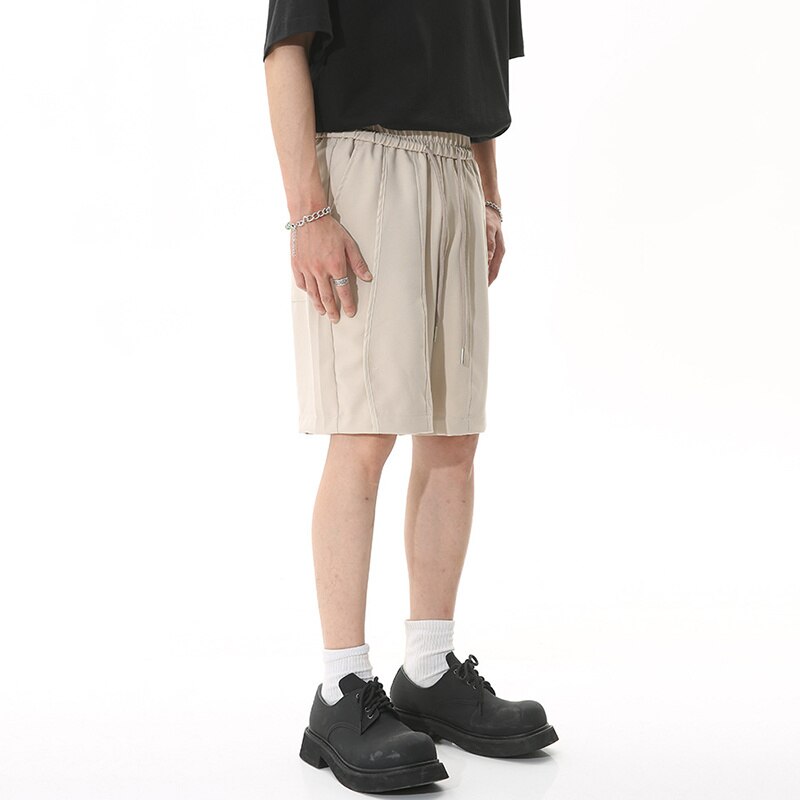 Bonsir Korean Style Casual Shorts Male Tide Summer New Drawstring Knee Length Pants Male Fasion Solid Color Versatile