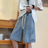 Bonsir Summer Denim Shorts Men Fashion Vintage Pocket Denim Shorts Mens Japanese Streetwear Hip-hop Loose Cargo Jeans Shorts Men M-3XL