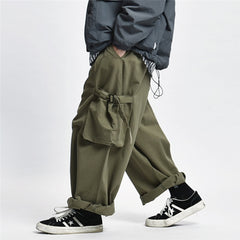 Bonsir Multi Pocket Cargo Pants Mens Work Pants Safari Style Casual Wide Leg Pants Men Solid Color Baggy Trousers