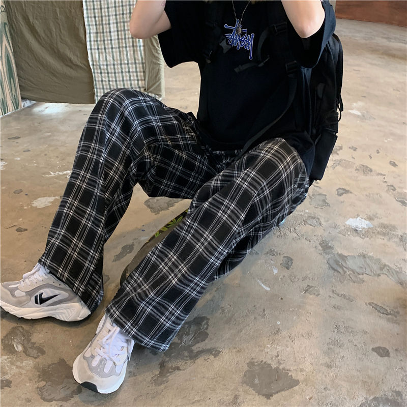 Bonsir Summer/Winter Plaid Pants Men S-3XL Casual Straight Trousers for Male/Female Harajuku Hip-hop Pants