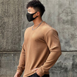 Bonsir Spring New Fitness Long-sleeved T-shirts Men O-Neck Solid Color Sweatshirt Casual Oversized Tops Running Sports Loose Clothes