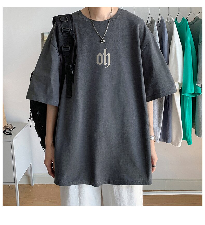 Bonsir Men's Simple Printed Casual T-shirt Summer Fashion Short Sleeve Oversized Tee Korean Style Cotton Leisure Teens Daily Basic Tops