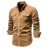 Bonsir Men's Shirt Cotton Lapel Casual  Spring Autumn Corduroy Shirts for Men Slim Solid Color Shirts Long Sleeve Tops EU Size
