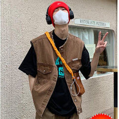 Bonsir Japanese and Korean cowboy vest fashion brand Retro High Street loose casual versatile Street handsome vest men and women